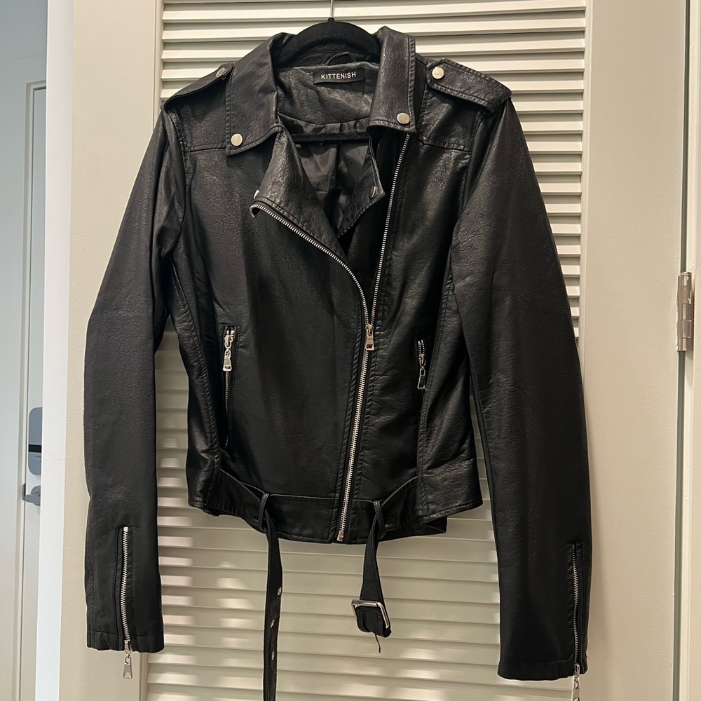 Kittenish Black Vegan Leather Biker Jacket